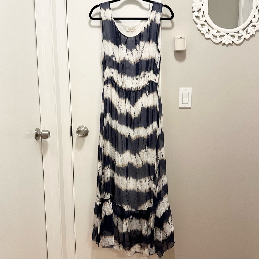 Bellambra Silk blend Italy Elegant Blue White Sleeveless Maxi Dress S whimsical